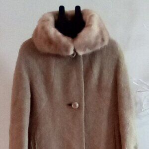 Vintage Bouclé  Women's Coat Genuine Fur Mink? Ring Collar  Sz Small